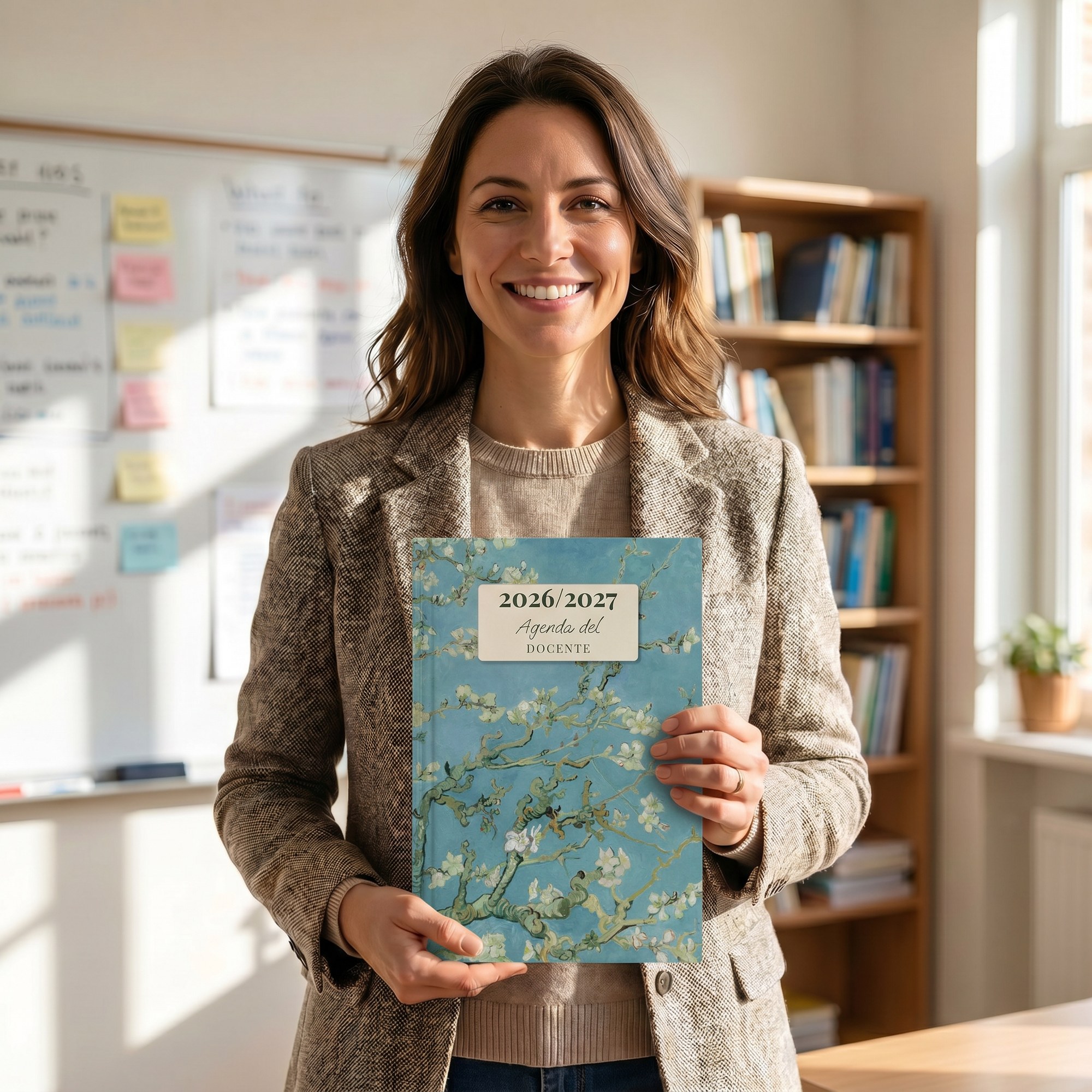 Enseignante avec son agenda de bord The Good Sherpa
